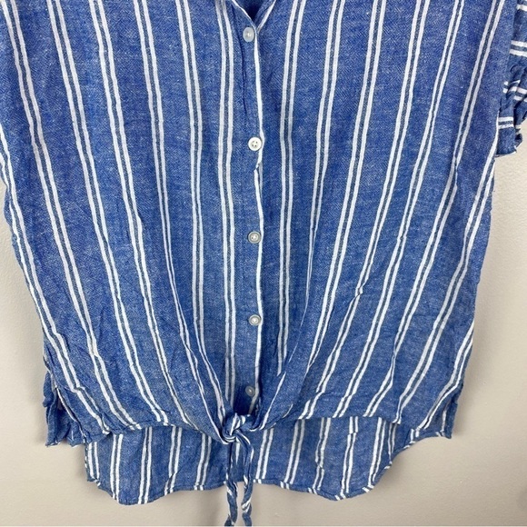 JACHS Girlfriend Blue White Striped Linen Blend Tie Front Shirt Medium - Picture 5 of 11